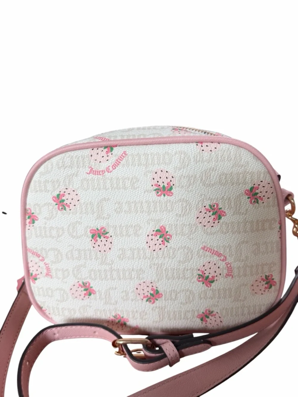 NWT Juicy Couture Berry Sweet Camera Bag Crossbody White Crystal Strawberry - Picture 4 of 8